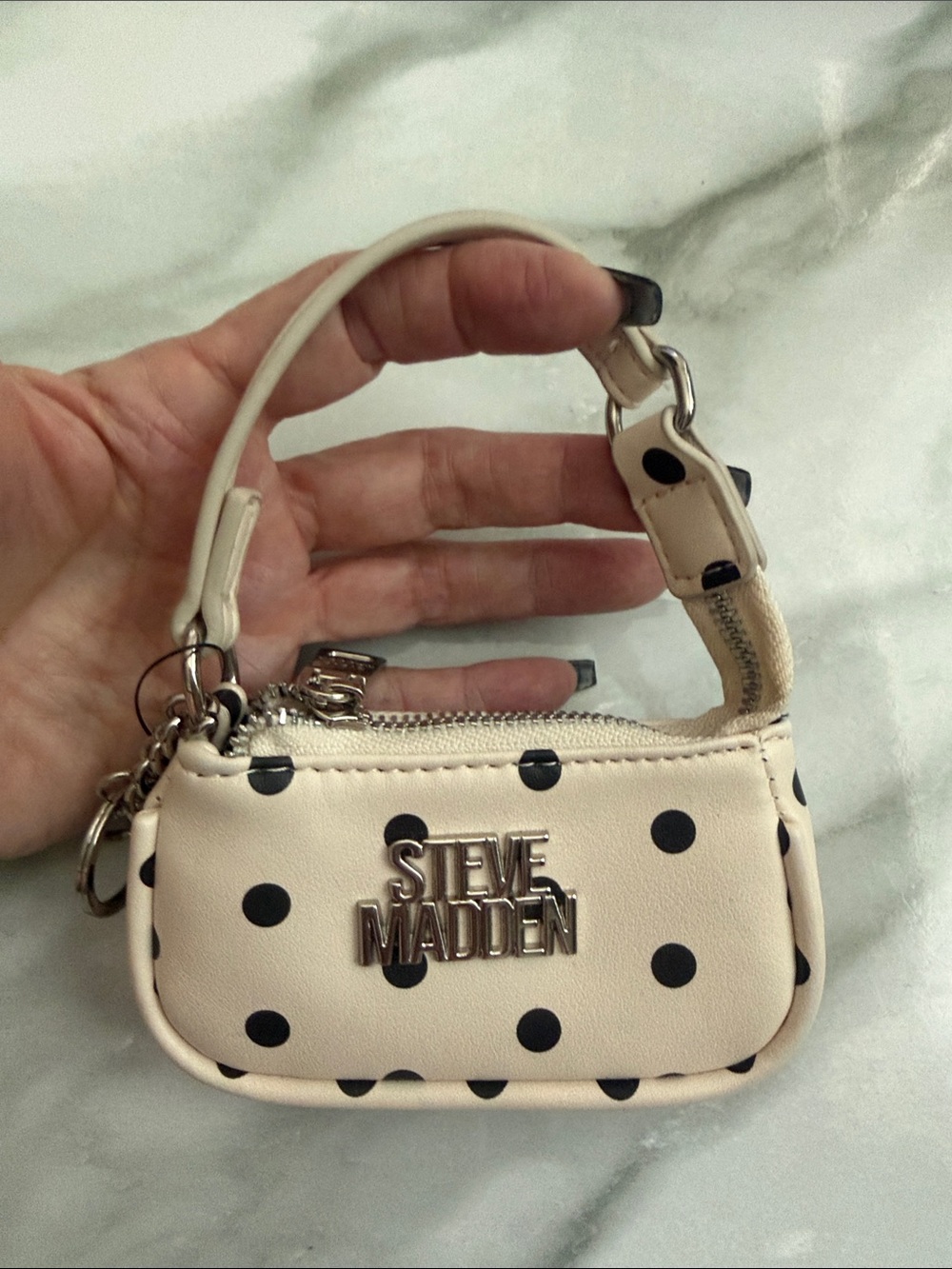 Steve Madden Cream Mini Polka Dot Wristlet